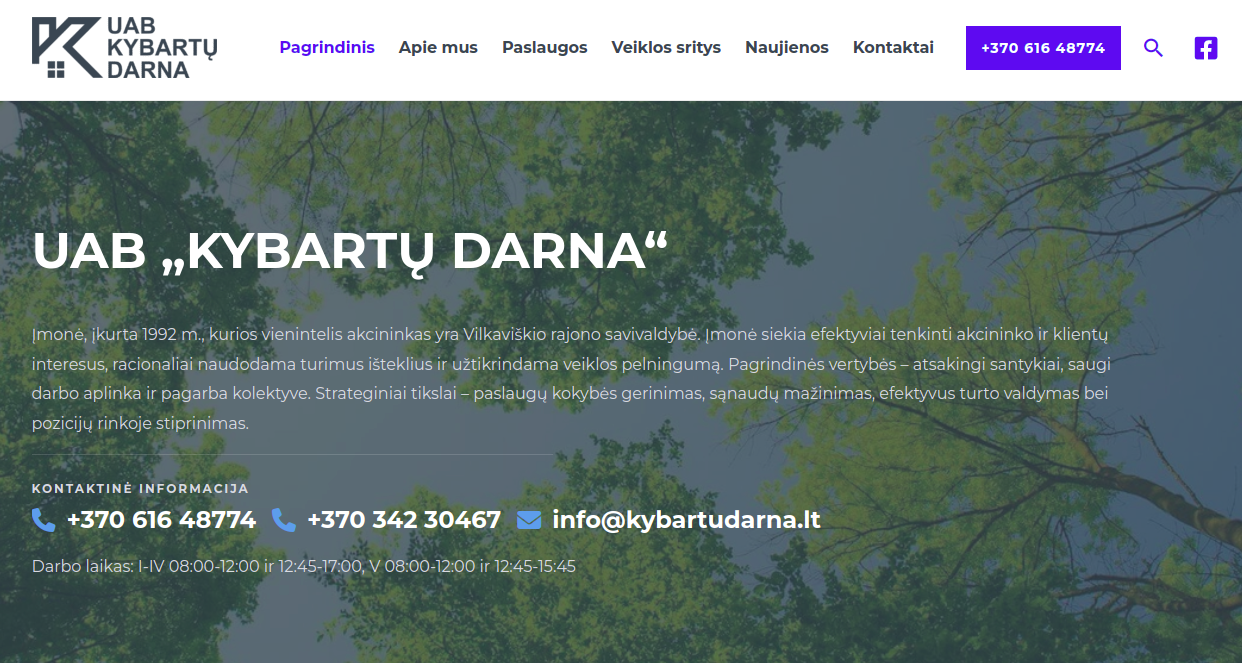 Naujoji UAB „Kybartų Darna“ interneto svetainė
